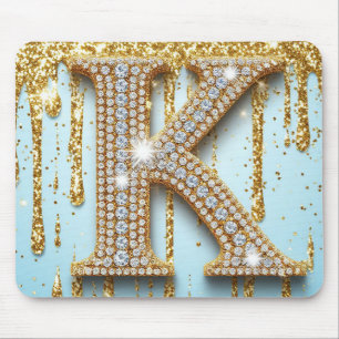 Tapis De Souris Lettre K de luxe en diamant sur fond de paillettes