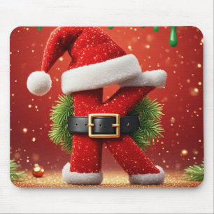 Tapis De Souris Lettre K de Santa avec couronne de pin Éclairage d