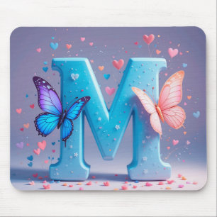 Tapis De Souris Lettre M colorée avec papillons