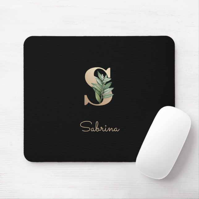 Tapis De Souris LETTRE MONOGRAPHIQUE BOtanique Élégante S (Avec souris)