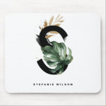 Tapis De Souris LETTRE MONSTÈRE tropicale S MONOGRAPHIQUE PERSONNA<br><div class="desc">Lettre personnalisable S monogramme mousepad avec aquarelle feuille de monstère tropicale,  fausse feuille de feuille d'or et accents de brosse d'aquarelle noire. Personnalisez ce monogramme tropical mousepad par votre nom ou d'autres détails. Cette lettre de boho S monogramme mousepad sera parfait comme un cadeau. D'autres lettres sont disponibles.</div>