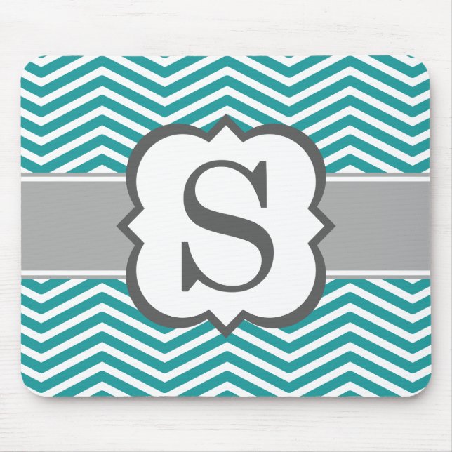 Tapis De Souris Lettre S blanche turquoise Chevron de monogramme (Devant)
