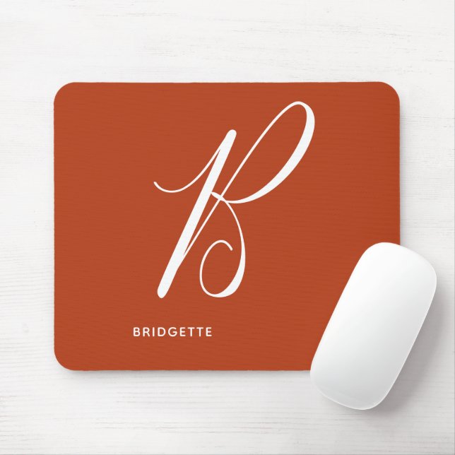 Tapis De Souris Lettre Script Argument Monogrammé B Orange Brûlé (Avec souris)