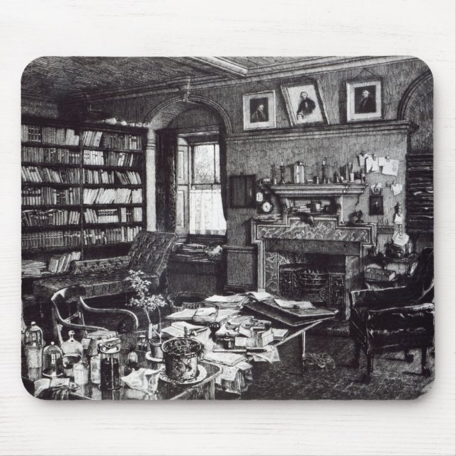 Tapis De Souris L'étude de Charles Darwin à vers le bas logent, (Devant)