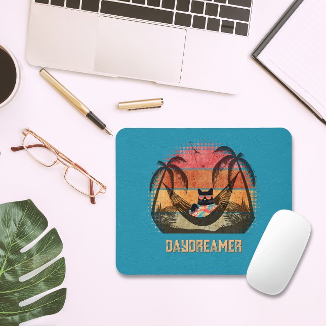 Tapis De Souris L'évasion tropicale du Chat Cool (Daydreaming Cool Cat's Tropical Escape Mouse Pad)