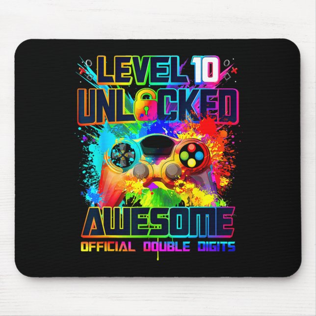 Tapis De Souris Level 10 Unlocked Awesome Gaming Birthday Boy 10th (Devant)