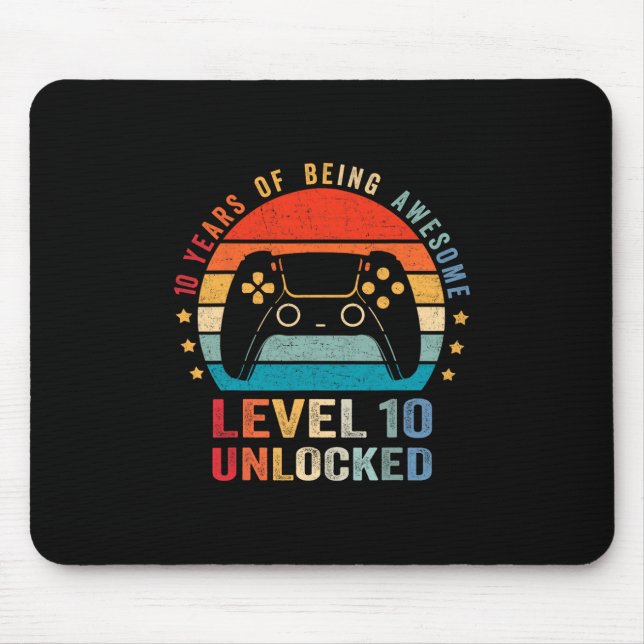 Tapis De Souris Level 10 Unlocked Shirt Funny Video Gamer 10th Bir (Devant)