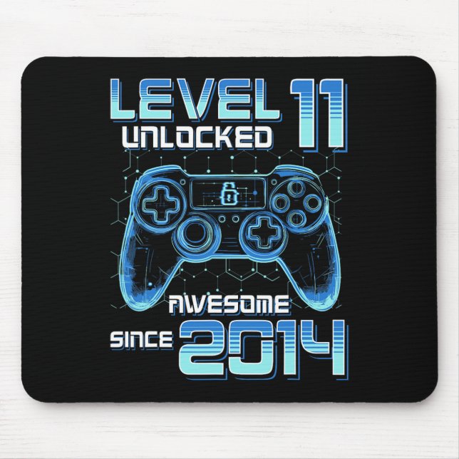 Tapis De Souris Level 11 Unlocked Video Game Party 11th Birthday G (Devant)