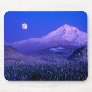 Tapis De Souris Lever de lune au-dessus du mont Hood Oregon en hiv
