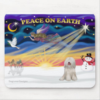 Tapis De Souris Lever de soleil de Noël - Terrier Tibétain Blanc