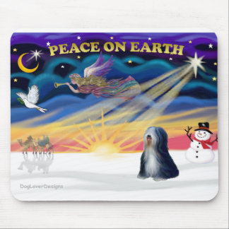 Tapis De Souris Lever de soleil de Noël - Terrier tibétain (BW)