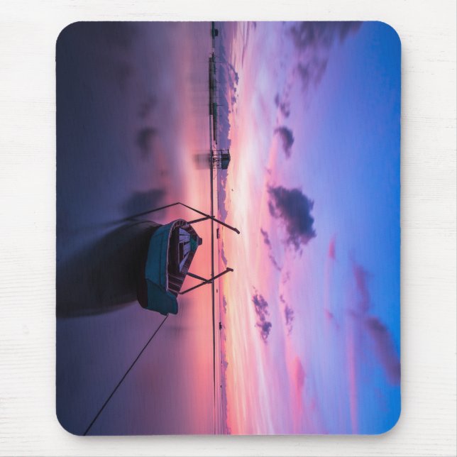 Tapis De Souris lever du soleil, bateau, bateau à ramer (Devant)