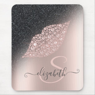 Tapis De Souris Lèvres Diamants Paillettes Ombre Rose Doré