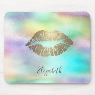 Tapis De Souris Lèvres Pailletées Arc-en-Ciel Holographiques Or Te