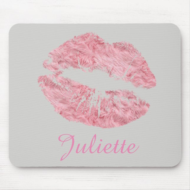 Tapis De Souris Lèvres Rose Fun Fur Lipstick Bouche (Devant)