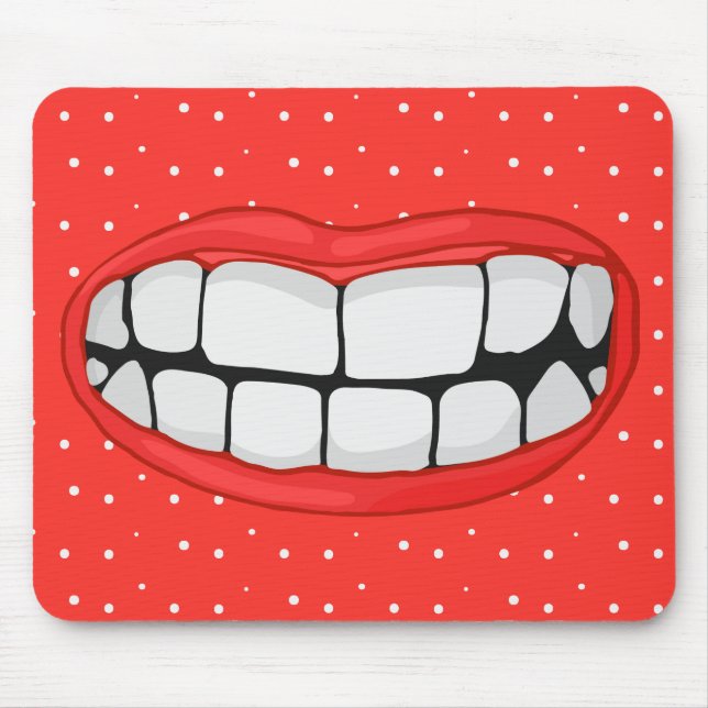 Tapis De Souris lèvres rouges sourire avec de grandes dents (Devant)