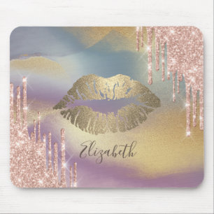 Tapis De Souris Lèvres scintillantes dorées tendance, Colorées, Go
