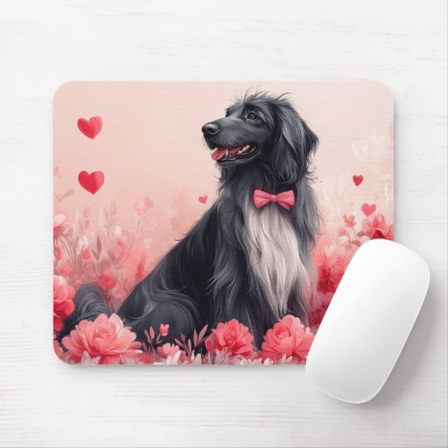 Tapis De Souris Lévrier Afghan avec des Roses - Saint-Valentin  (Avec souris)