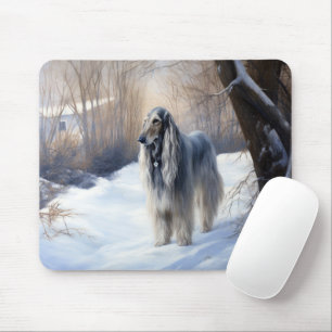 Tapis De Souris Lévrier Afghan Noël Qu'il neige