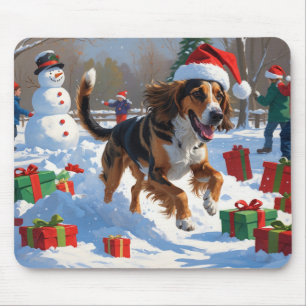Tapis De Souris Lévrier Afghan Scène de Noël Festive dans la Neige
