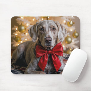Tapis De Souris Lévrier de Weimar de Noël avec un nœud rouge