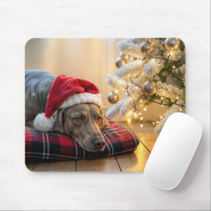 Tapis De Souris Lévrier de Weimar de Noël près d'un arbre