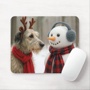 Tapis De Souris Lévrier irlandais avec un bonhomme de neige mignon