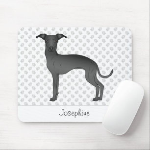 Tapis De Souris Lévrier Italien Noir Chien Mignon Avec Nom Personn
