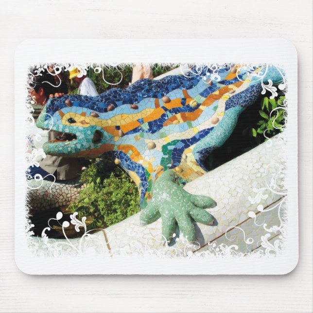 Tapis de souris lézard Gaudi - floral blanc (Devant)