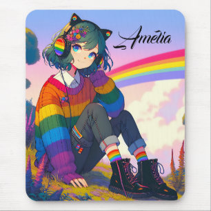 Tapis De Souris LGBTQIA+ Anime Girl Lesbian Pride Personnalisée