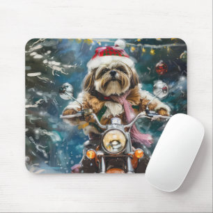 Tapis De Souris Lhasa Apso Chien à cheval Moto Noël
