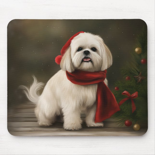 Tapis De Souris Lhasa Apso Chien dans la neige Noël (Devant)