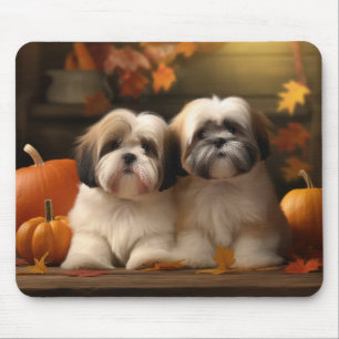 Tapis De Souris Lhasa Apso Chiot Automne Citrouille de plaisir