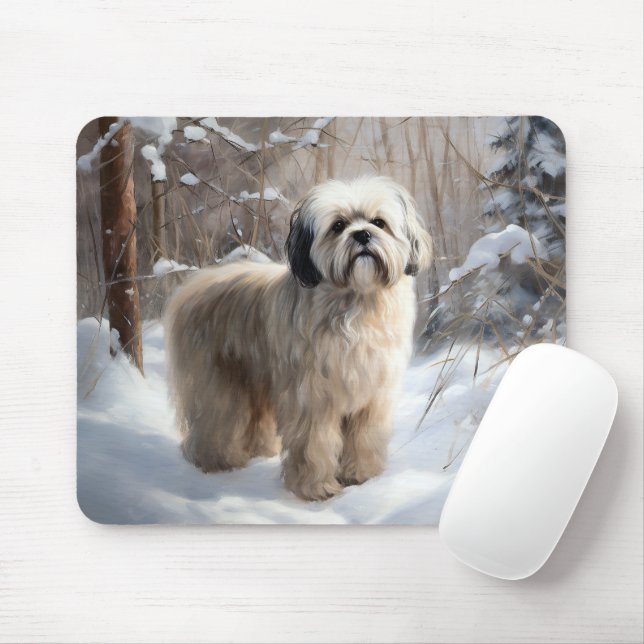 Tapis De Souris Lhassa Apso Laisse Neige Noël (Avec souris)