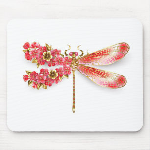 Tapis De Souris libellule de fleurs avec sakura de bijoux