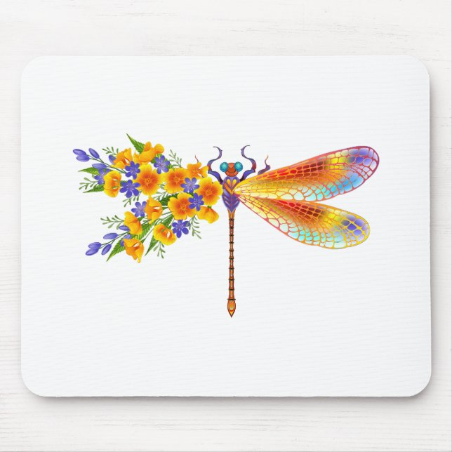 Tapis De Souris libellule de fleurs jaunes (Devant)