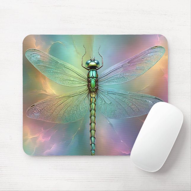 Tapis De Souris Libellule pastel élégante Art fractal, (Avec souris)