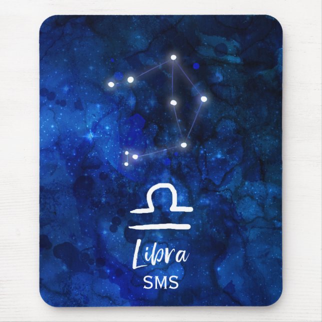 Tapis De Souris Libra Zodiac Constellation Blue Galaxy Monogramme (Devant)