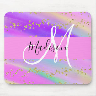 Tapis De Souris Licorne Arc-en-Ciel Doré Paillettes Monogramme Col