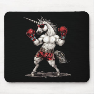 Tapis De Souris Licorne Boxeur Avec Gants De Boxe Kickboxing Drôle