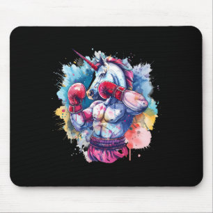 Tapis De Souris Licorne Boxeuse Avec Gants De Boxe Kickboxing Drôl