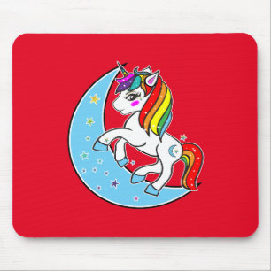 Tapis De Souris Licorne Céleste Bleue Lune & Étoiles Arc-en-Ciel