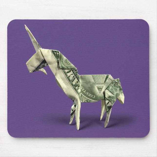 Tapis De Souris Licorne en Origami d'Argent (Devant)