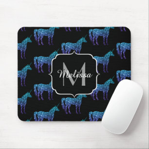 Tapis De Souris Licorne Étincelles motif ombré bleu aqua Monogramm