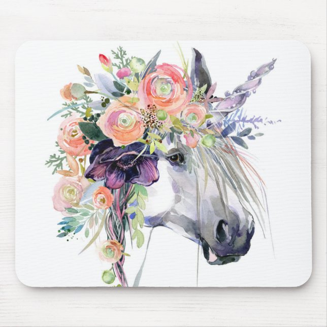Tapis De Souris Licorne habillée florale (Devant)