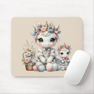Tapis De Souris Licorne Kawaii Pastel Duo Mère Fille Beige