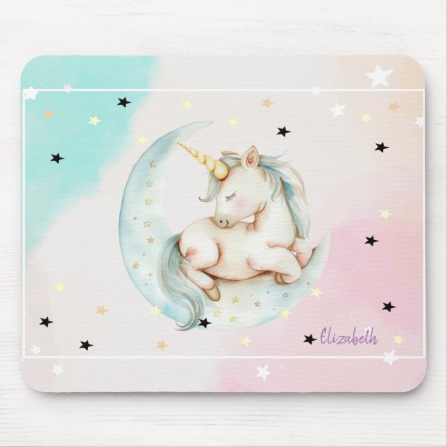 Tapis De Souris Licorne Magique, Lune, Étoiles (Devant)
