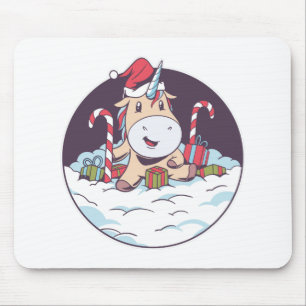 Tapis De Souris Licorne mignonne en costume de chapeau de Noël de