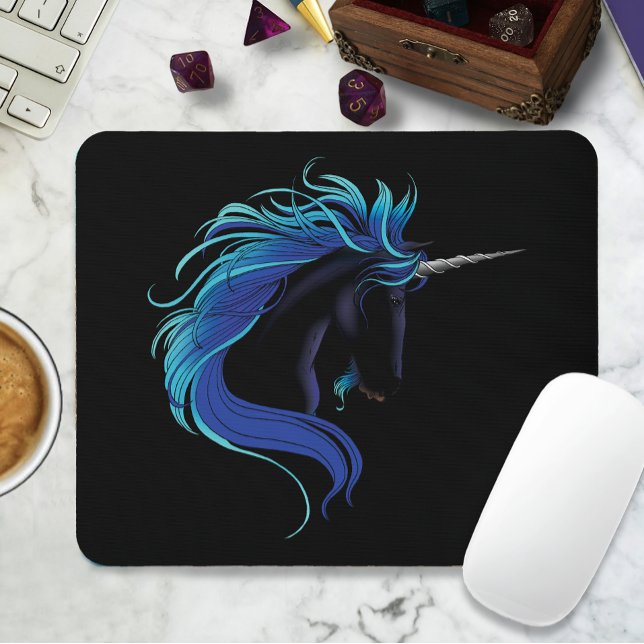 Tapis De Souris Licorne noire élégante Fantaisie Magique Bleu Arge (Créateur téléchargé)