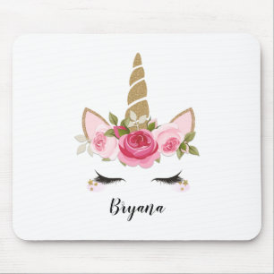 Tapis de souris Licorne Or Floral Mignon Branché